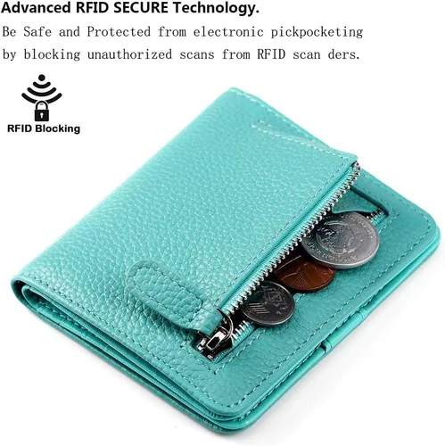 Miniatura 3 de Funtor Cartera de cuero para mujer, pequeña y compacta, con bolsillo doble, bloqueo RFID, para mujer