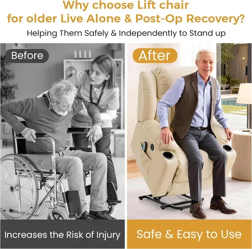 Miniatura 6 de PARKOL Silla reclinable eléctrica para ancianos y personas mayores, sillón reclinable eléctrico de cuero transpirable con masaje por vibración