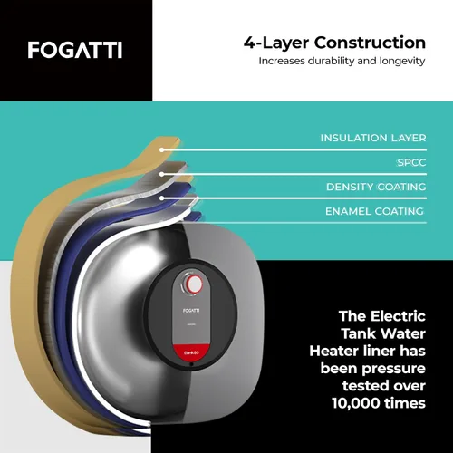 Miniatura 4 de Fogatti Mini calentador de agua eléctrico de 2.5 galones 1440 W, montaje en pared/piso, gris