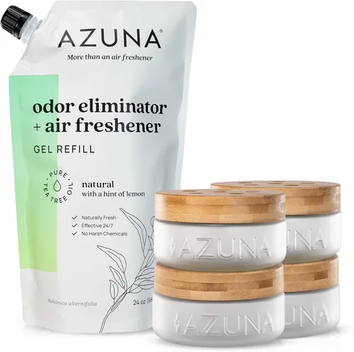 Miniatura 21 de Azuna Ambientador y Eliminador de Olor para Malos Olores Kit de 4 Habitaciones Incluye (4) Frasco de Vidrio Luxe Vacío y Recarga de Gel de 24oz