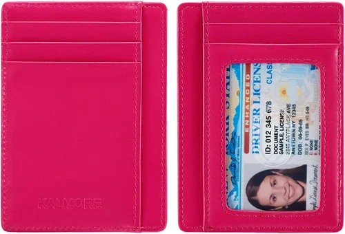 Miniatura 5 de KALMORE Cartera delgada de cuero genuino con bolsillo frontal y ventana de identificación