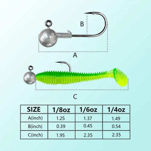 Miniatura 5 de Juego de 50 cabezas de jig de pesca redondas, anzuelos de pesca para señuelos de natación en agua salada y dulce, 1/8oz 1/6oz 1/4oz Cabeza