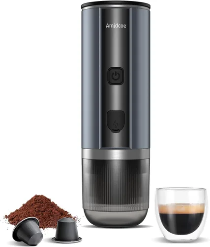 Máquina de café expreso portátil, 20 bares, eléctrica para viajes, campamento, mini cafetera recargable USB-C para cápsulas NS y café molido, gris