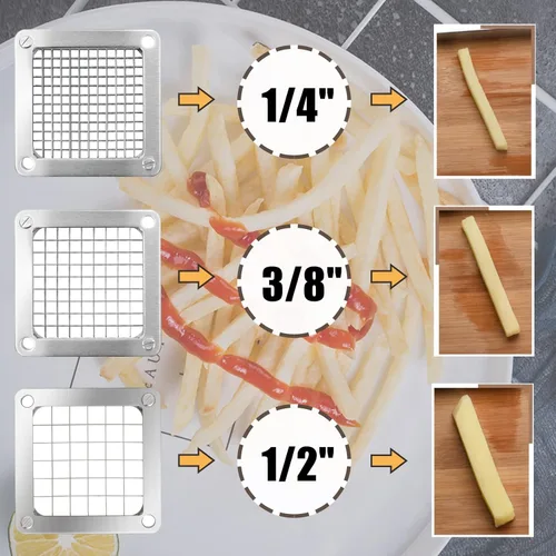 Miniatura 5 de Cuchilla de repuesto de 1/4 pulgadas con bloque de empujador, cuchilla cortadora comercial de papas fritas, picadora comercial de verduras