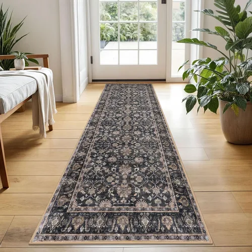 Miniatura 122 de KUTA Alfombras vintage de 2 x 3 pies para entrada, antideslizantes, lavables, tapete para puerta de interior con estampado floral, azul, gris, Azul