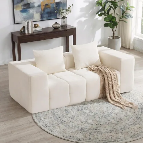 Miniatura 27 de Sofá biplaza modular sin huesos de 78.7 pulgadas, sofá de nube copetudo con asiento profundo, sofá de felpilla para sala de estar, sofá comprimido