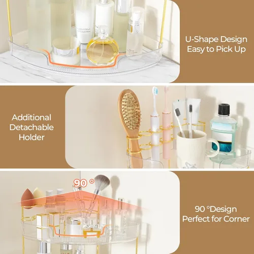 Miniatura 5 de FELIZHOUSE Organizador de maquillaje de 2 niveles para tocador y encimera de baño, estante de almacenamiento de acrílico con bandeja de perfume