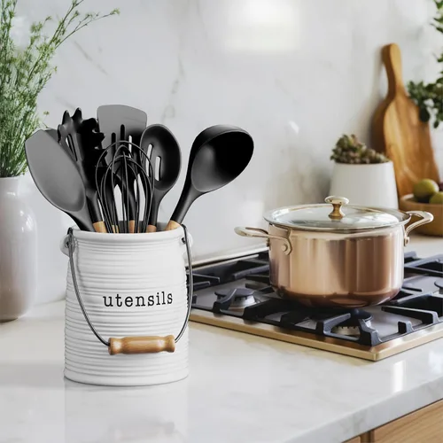 Miniatura 3 de Barnyard Designs Soporte de cerámica para utensilios de cocina de granja para encimera, utensilio decorativo de cocina para encimera, soporte