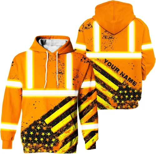 Miniatura 14 de Sudadera con Capucha de Alta Visibilidad con Bandera de EE.UU. de Color Personalizado para Hombres y Mujeres con Cintas Reflectantes, Ropa