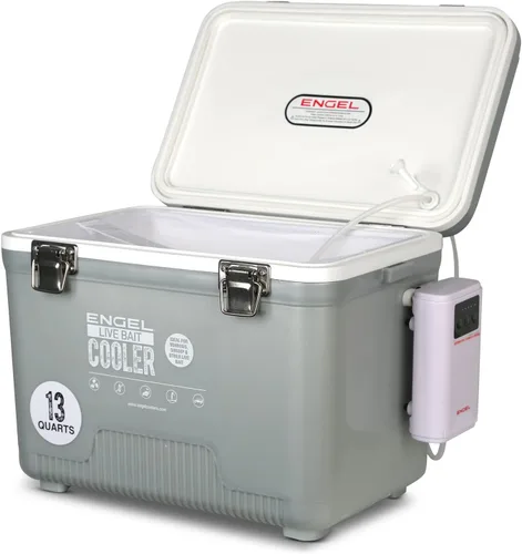 ENGEL - Enfriador de cebo vivo PRO para pesca - Cubo portátil de pececillos y cebo con aireador recargable de iones de litio