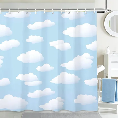MEHOFOND Juego de cortinas de ducha de cielo azul y nube blanca, paisaje natural, decoración de baño, bañera, poliéster impermeable con 12 ganchos,