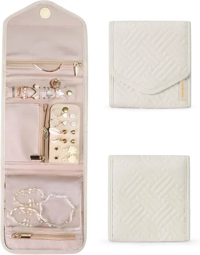 BAGSMART - Organizador plegable de joyas para viaje, joyero de viaje de diseño floral y borla para llevar anillos, collares, aretes y pulseras,