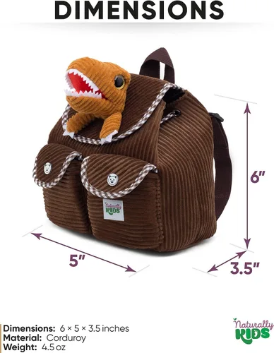 Miniatura 3 de Naturally KIDS Mini mochila de dinosaurio - Mochila muy pequeña para niñas y niños - Juguetes de dinosaurio para niños de 3 a 5 años - Mochila