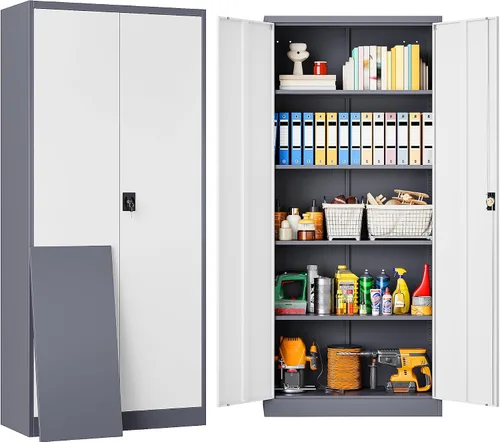 Miniatura 20 de SISESOL Armario de almacenamiento de metal con cajón y cerradura, gabinete de almacenamiento de metal negro con puertas de bloqueo y estantes