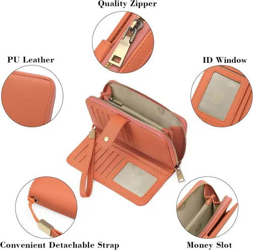 Miniatura 5 de GAEKEAO Cartera de mano para mujer, con bloqueo RFID, de piel, de gran capacidad, con correa de mano