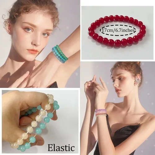 Miniatura 2 de WAINIS 24 pulseras de cuentas de cristal de 0.315 pulgadas para mujer, elásticas y redondas, pulseras curativas, multicolor, hechas a mano, apilables