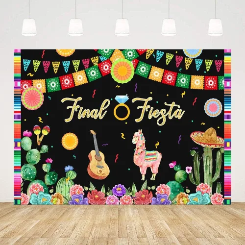 Miniatura 7 de Telón de fondo de fiesta de despedida de soltera de 7 x 5 pies para mujer, temática tropical mexicana, fanáticos de papel, cactus y vaquero
