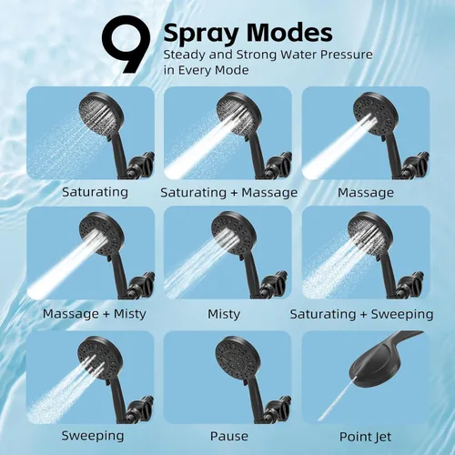 Miniatura 2 de High Pressure Filtered Shower Head with Handheld, 9 Spray Modes 4.7" Shower Head, 59" long hose, 10 Layers Filter for Hard Water, Remove Chlorine