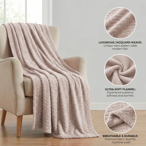 Miniatura 8 de Exclusivo Mezcla Manta Queen para cama, acogedora manta ligera de vellón con textura ondulada decorativa, adecuada para invierno, camello, 90 x 90