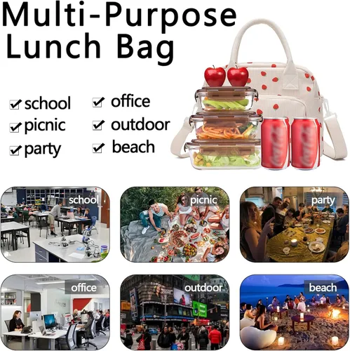 Miniatura 8 de Lunch Bag for Women Girls, Cute Insulated Reusable Lunch Box Leakproof Lunch Boxes Portable Lunch Tote Bag Cooler Bag Fresa