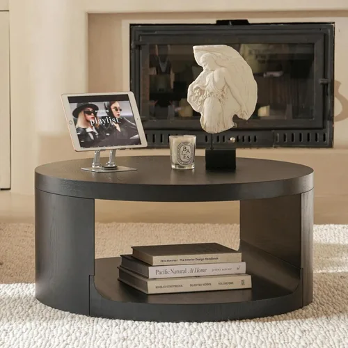 Miniatura 8 de Mesa auxiliar redonda con almacenamiento, mesa moderna de sala de estar de 31 pulgadas, mesas centrales de madera circulares de 2 niveles para Rosa