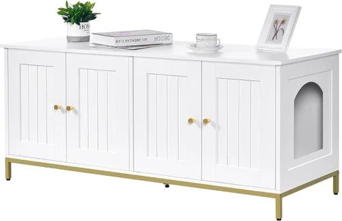 Miniatura 10 de Homhedy Gabinete para Caja de Arena para Gatos, Muebles de Baño para Gatos con Marco de Metal, Casa para Mascotas, Se Adapta a la Mayoría de Cajas