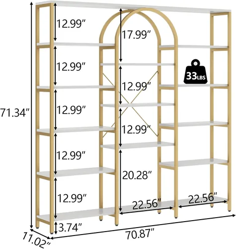 Miniatura 2 de Gyfimoie Estantería dorada triple ancha, 70.87 pulgadas de ancho x 71.34 pulgadas de alto, estantería grande y moderna Etagere con estantes abiertos