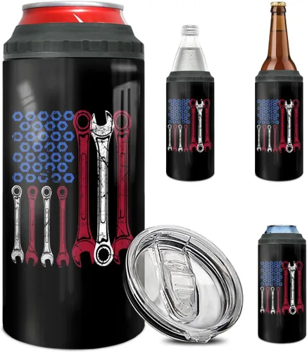 Miniatura 12 de winorax Regalos Policiales Respalda el Azul Bandera Americana Vaso Térmico 4-en-1 Enfriador de Latas Acero Inoxidable 12oz Taza de Viaje Tazas