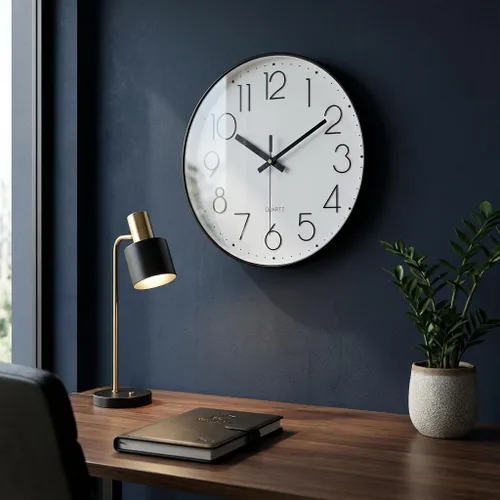 Miniatura 3 de jomparis - Reloj de pared moderno y redondo de 12 pulgadas, silencioso, sin hacer tictac, funciona con pilas, decorativo, de cuarzo, para oficina
