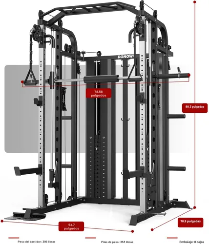 Miniatura 7 de DONOW Smith - Máquina con pilas de pesas, sistema de gimnasio en casa multifunción, jaula de potencia, estante para sentadillas, máquina cruzada