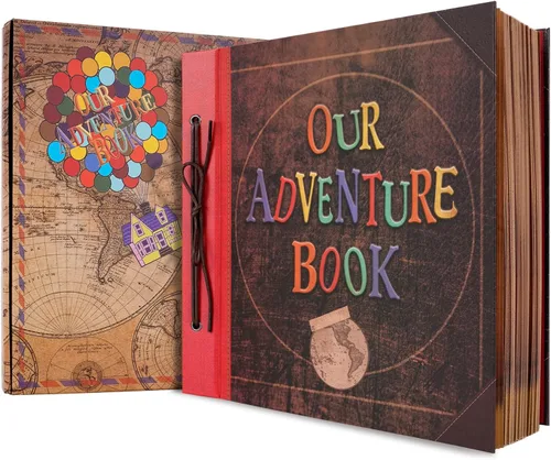 Álbum de fotos scrapbook de tamaño grande de 12x12 pulgadas, 60 páginas, nuestro libro de aventuras con letras en relieve 3D retro, tapa dura,