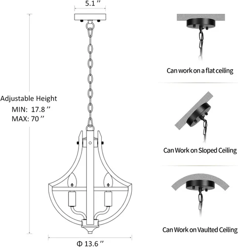 Miniatura 6 de Candelabro de 4 luces estilo granja para comedor, lámparas colgantes ajustables de madera vintage para isla de cocina, vestíbulo, entrada, zona