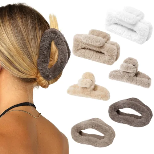 Miniatura 10 de Pinza de felpa esponjosa para el cabello, 6 unidades, lindas pinzas para el cabello para mujeres, pasadores peludos para el cabello y niñas