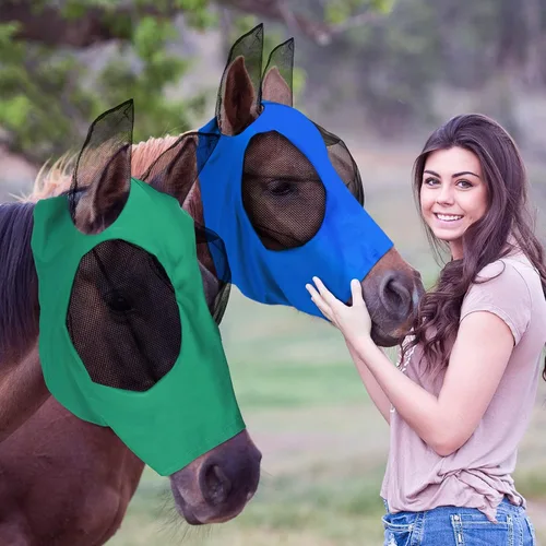 Miniatura 8 de Weewooday - 2 máscaras faciales de caballo con orejas, suaves y elásticas para moscas, cubierta de malla transpirable para los ojos, máscaras