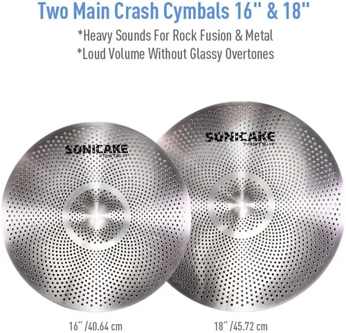 Miniatura 4 de SONICAKE Paquete de platillos de bajo volumen Juego de platillos silenciosos 14" Hi-Hat + 16" Crash + 18" Crash + 20" Ride Juego de práctica