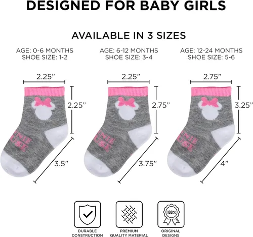 Miniatura 5 de Disney Paquete de 10 calcetines para bebé, niñas Minnie Mouse, multicolor, 0-24 meses