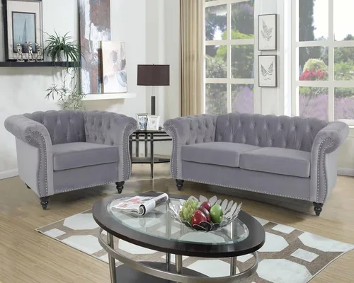 Miniatura 7 de RARZOE Chesterfield - Juego de sofá biplaza, beige, espuma, 1+2 plazas, 67 pulgadas de ancho x 32 pulgadas de profundidad x 27 pulgadas de alto