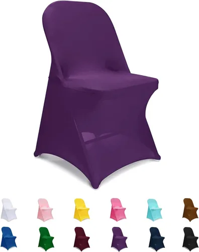 Miniatura 12 de Fundas para sillas plegables de elastano, 6 unidades, color negro, fundas ajustables universales para sillas para bodas, fiestas, banquetes