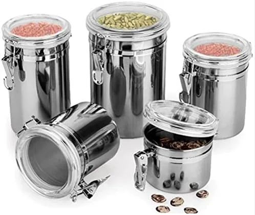 Miniatura 8 de Yosoo Recipientes de almacenamiento de acero inoxidable con tapas, recipiente hermético para café, té, azúcar y frijoles, tapa transparente