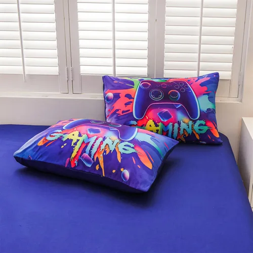Miniatura 7 de Aimuan Juego de edredón de videojuegos para niños, conjunto de ropa de cama para niños, consola de videojuegos, botones de acción, novedoso y Morado