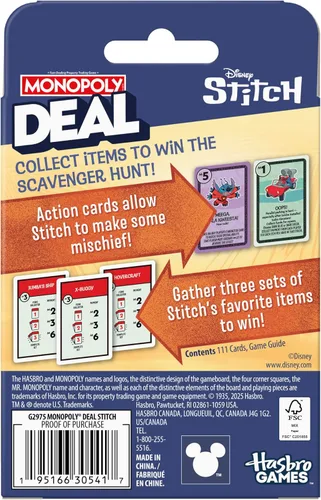 Miniatura 2 de Monopoly Deal: Edición Disney Stitch - Juego de cartas Basado en Lilo & Stitch de Disney Juegos de Disney para niños oficialmente licenciados