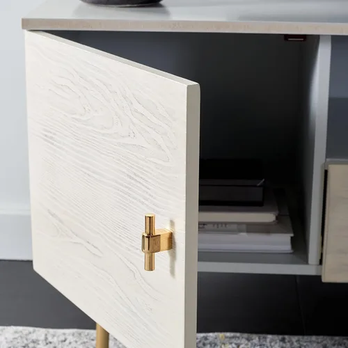 Miniatura 6 de SAFAVIEH Genevieve - Soporte de TV para pantalla plana de hasta 65 pulgadas, acabado lavado gris y blanco, gabinete de almacenamiento moderno