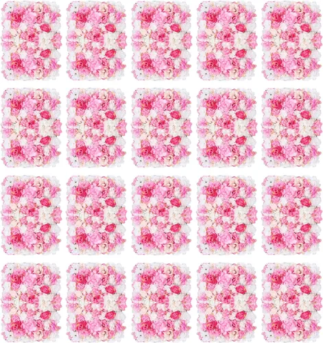 Miniatura 20 de Paneles de flores para decoración de pared, panel de fondo de pared de flores artificiales, decoración de flores, 23.6 x 15.7 in (24 x 16 pulgadas)