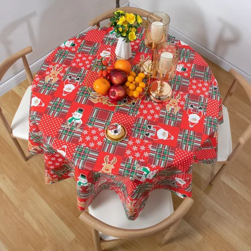 Miniatura 5 de Mantel de vinilo desechable con reverso de franela, impermeable, patrón de copo de nieve y reno (60 pulgadas, 2-4 asientos)