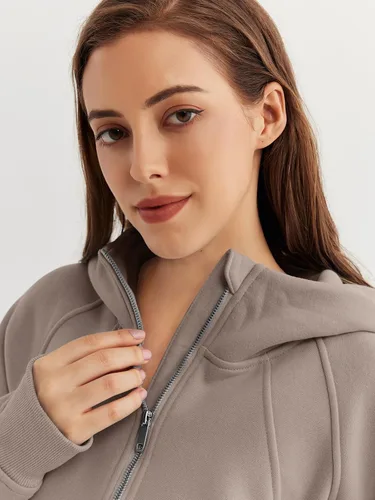Miniatura 4 de WYNNQUE Sudadera corta con capucha para mujer, manga larga, forro polar, media cremallera, ropa de otoño