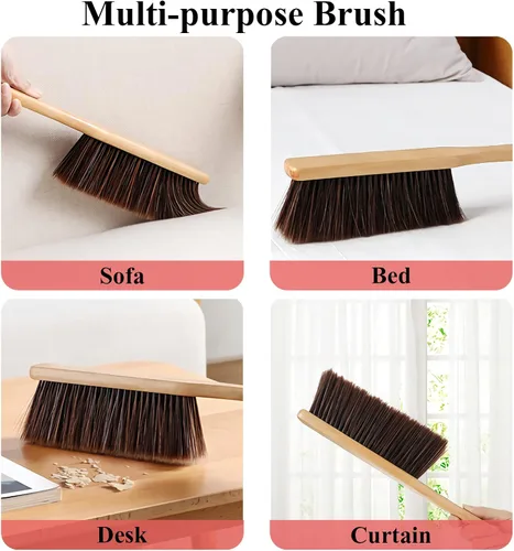 Miniatura 3 de Plumero con mango de madera, escoba de mano, cepillo de pelo de caballo, cepillo para polvo, utilizado para mostrador, muebles, dibujo, patio
