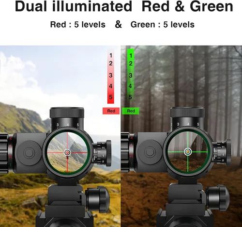 Miniatura 3 de MidTen 2.5 – 10 x 40 Visor de alcance iluminado con retícula Mil-dot rojo y verde, con láser rojo/verde, lente color verde y soportes