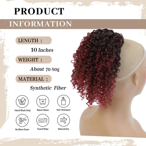 Miniatura 2 de Cola de caballo con cordón para mujeres negras, cola de caballo rizada afro para mujeres negras, cola de caballo rizada de onda corta, extensiones