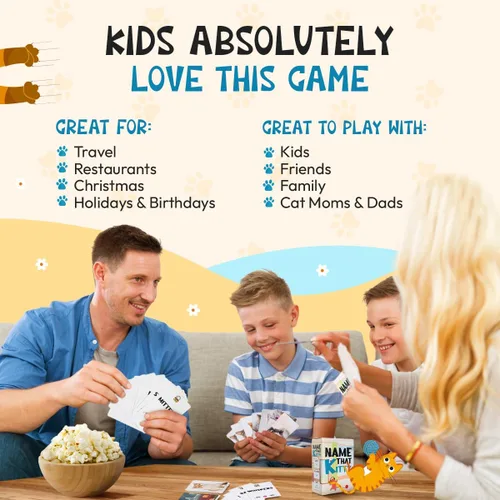 Miniatura 9 de Name that Kitty - Divertido juego de gatos para niños que es ideal para la noche de juegos en familia Juguete con temática de gato de 100 cartas