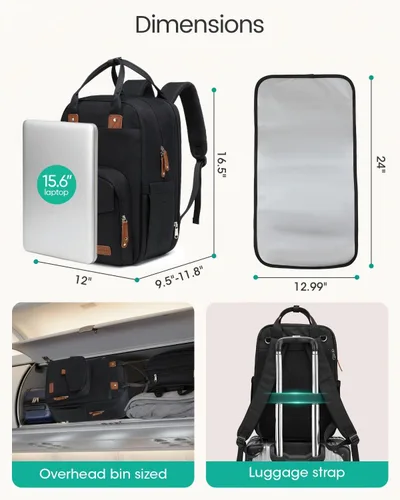 Miniatura 8 de Qualyphant Mochila para pañales extragrande para dos niños gemelos, bolsa de bebé expandible (26-36 L), compartimentos grandes duales, incluye Negro